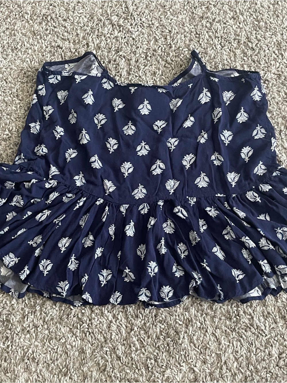 Navy Floral Print Peplum Tank Top
